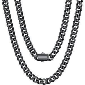 Men's 9MM Width-Black Stainless Steel Miami Cuban Curb Link Chain Necklace